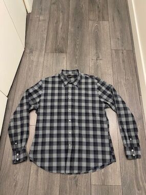 John Varvatos Blue Plaid Button Up Shirt Size XL